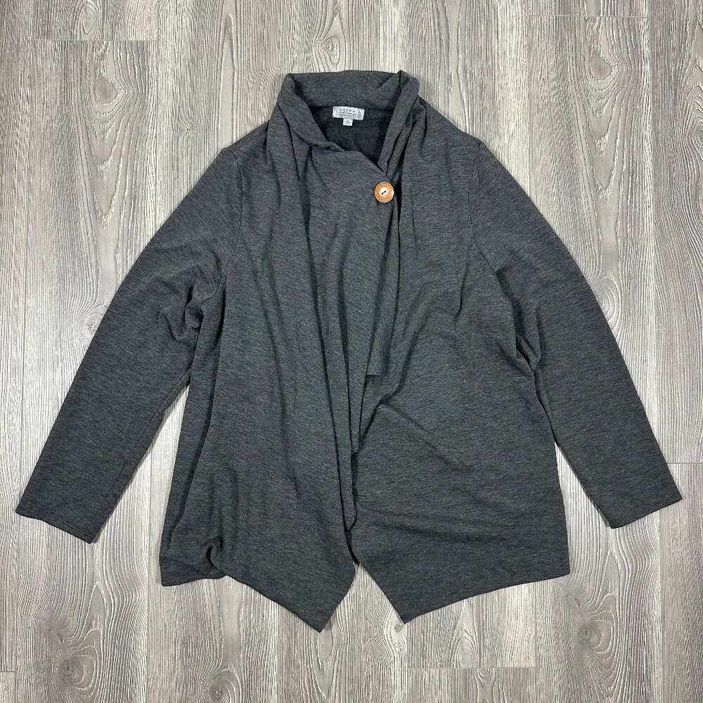 Joseph A Heathered Grey Long Sleeve Cardigan with Draped Front & Button Detail S
